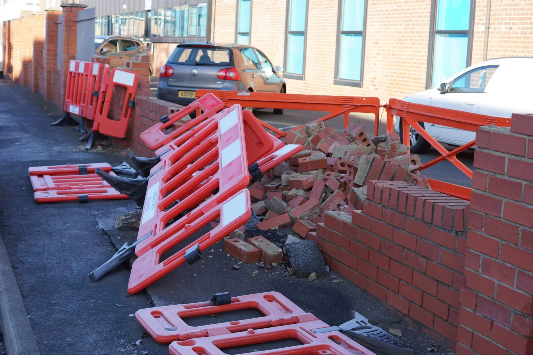 Boundary Wall Rebuild after Vehicle Impact, Holbeck, before