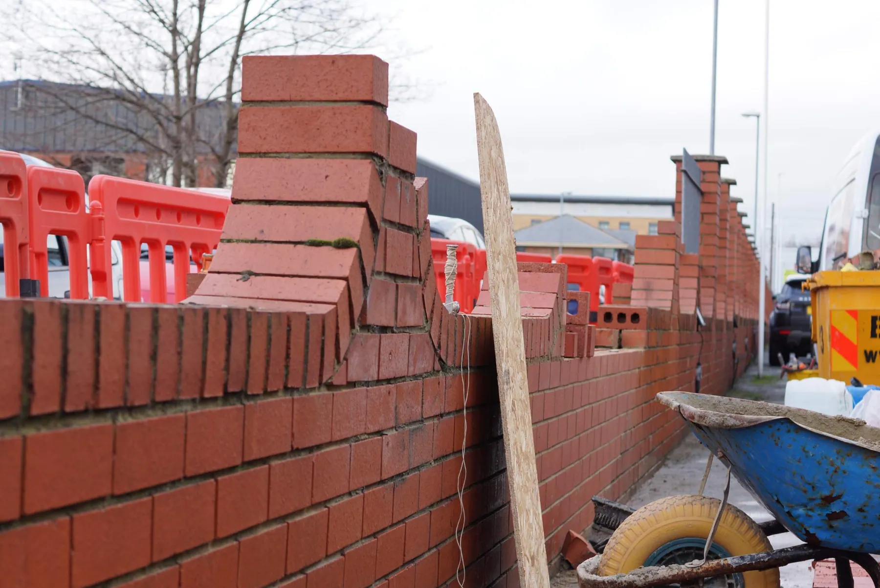 Boundary Wall Rebuild after Vehicle Impact, Holbeck, in progress