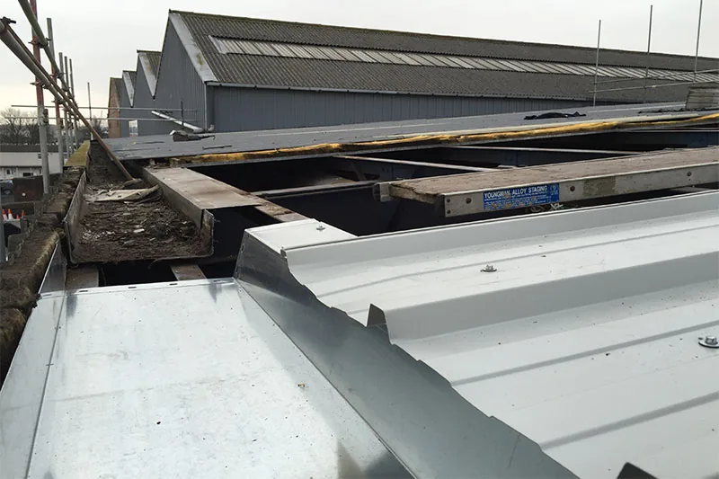 7,000 sq ft Warehouse Roof Replacement, Midland Road, Leeds, in progress